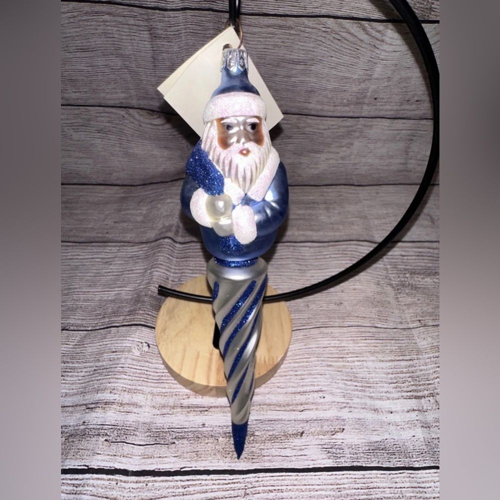 Patricia Breen Spiraling Santa Icicle Christmas Ornament Twist Blue And‎ White